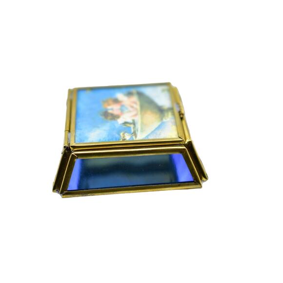 Viva! Glass & Brass Trinket Box Handcrafted In Mexico Kissing Cherub Angels Bin1 - Picture 8 of 12